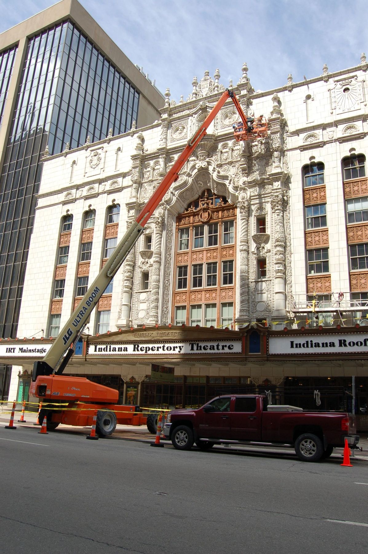 Lift work on a historic theatre facade